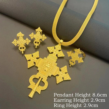 Ethiopian Jewelry Sets Big Cross Pendant Hollow Necklaces Earrings Rings Habesha Eritrean African Wedding