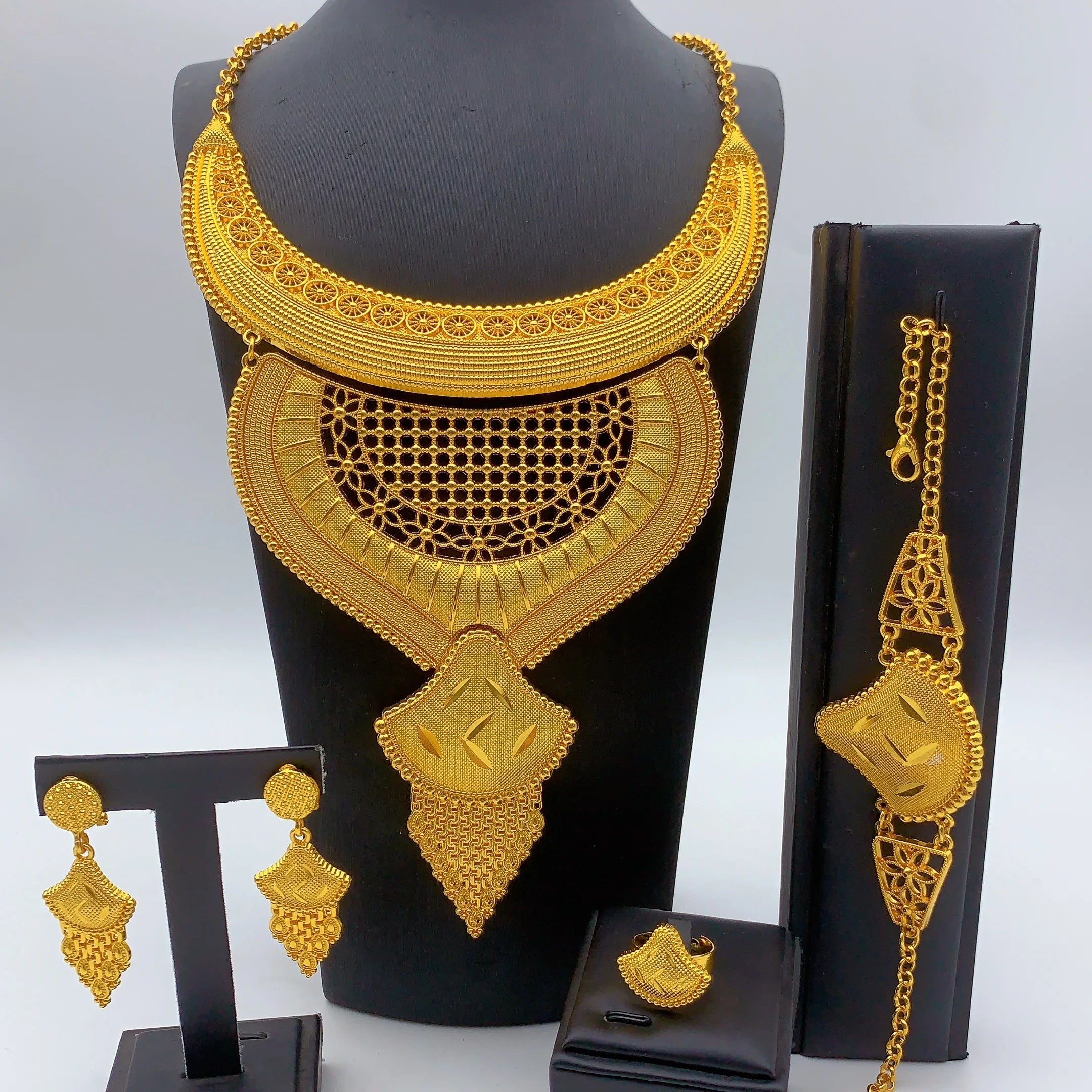 Luxury African Big Jewelry Set For Women Ethiopian Dubai 24K Gold Color Long Necklace Sets Wedding Party Gifts Wholesale