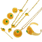 Ethiopian Jewelry set Gold Color Green Stone With Hair Piece Hair Pin Women Fashion Eritrea Habesha African