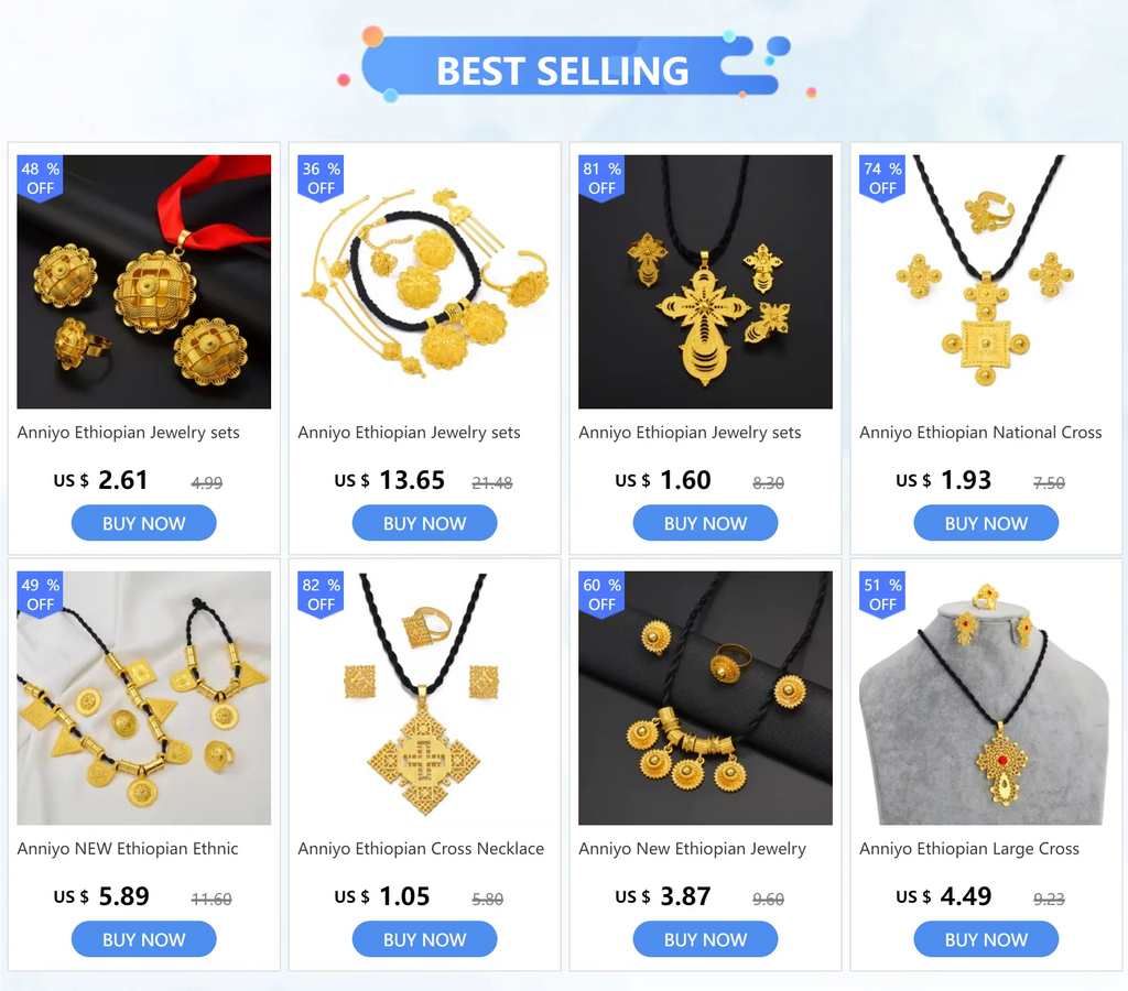 Ethiopian Jewelry Sets Necklace Earrings Ring African Habesha Eritrea Traditional Wedding