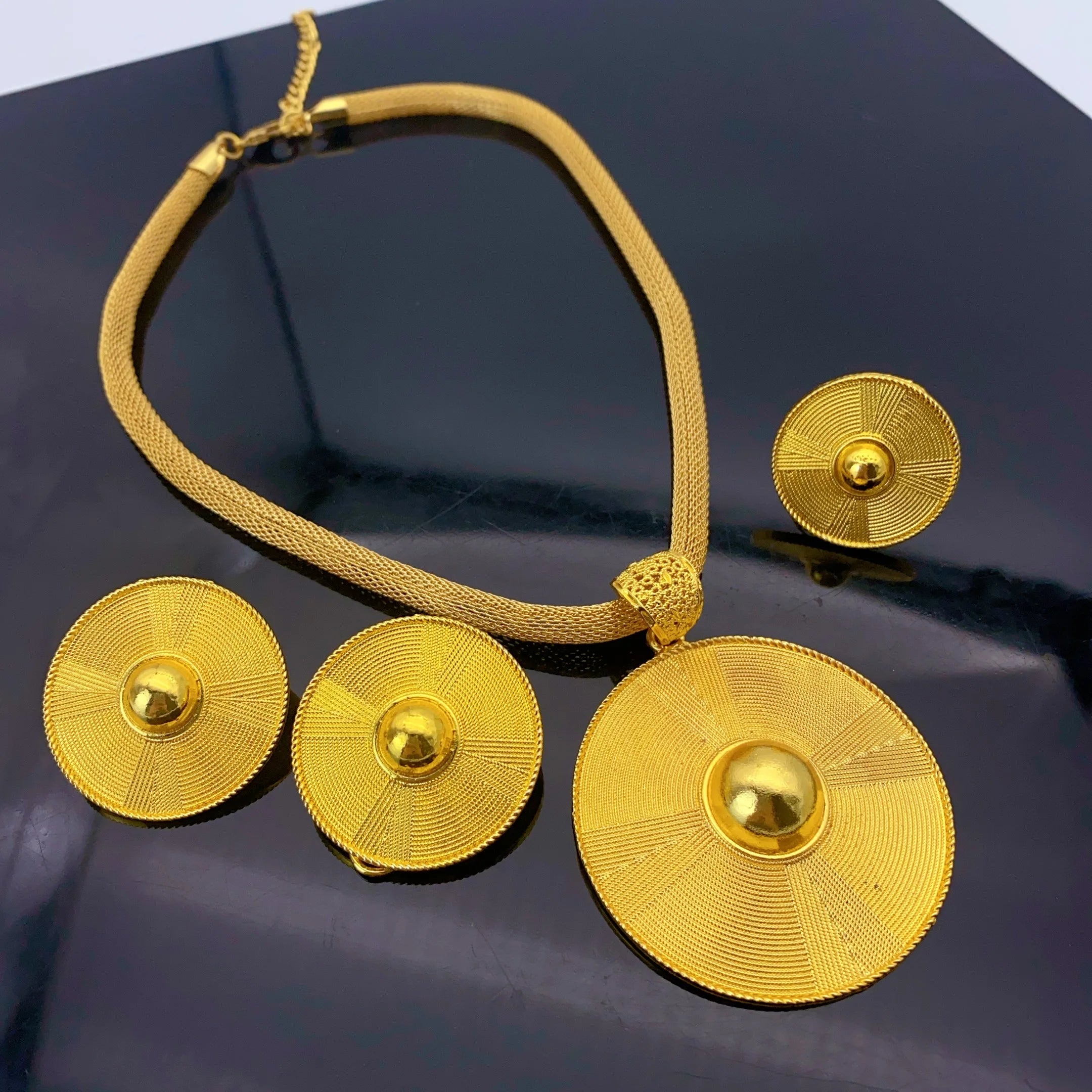 ANIID Luxury Dubai 24k Gold Plated Round Necklace And Earrings Sets For Women Ethiopian Indian Bridal Jewelry Set Wedding