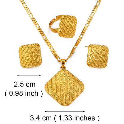 Square Heart Ethiopian Jewelry Set Pendant Necklaces Earrings Rings African Eritrean Habesha Dubai Weeding Gifts