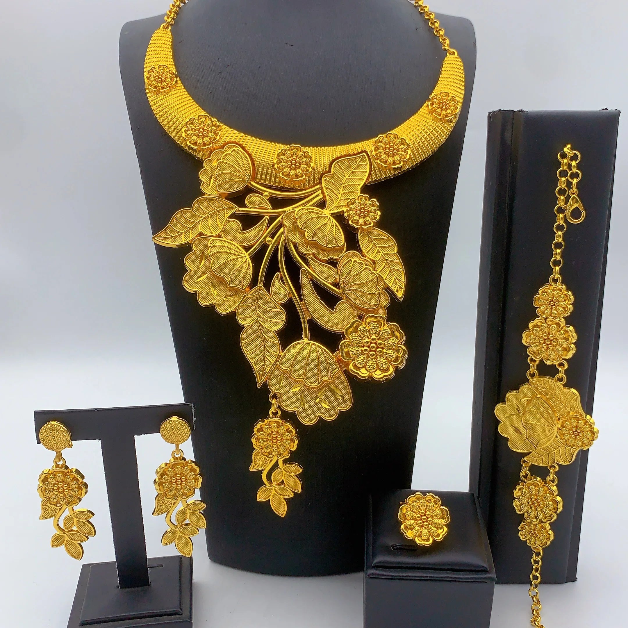 Luxury African Big Jewelry Set For Women Ethiopian Dubai 24K Gold Color Long Necklace Sets Wedding Party Gifts Wholesale