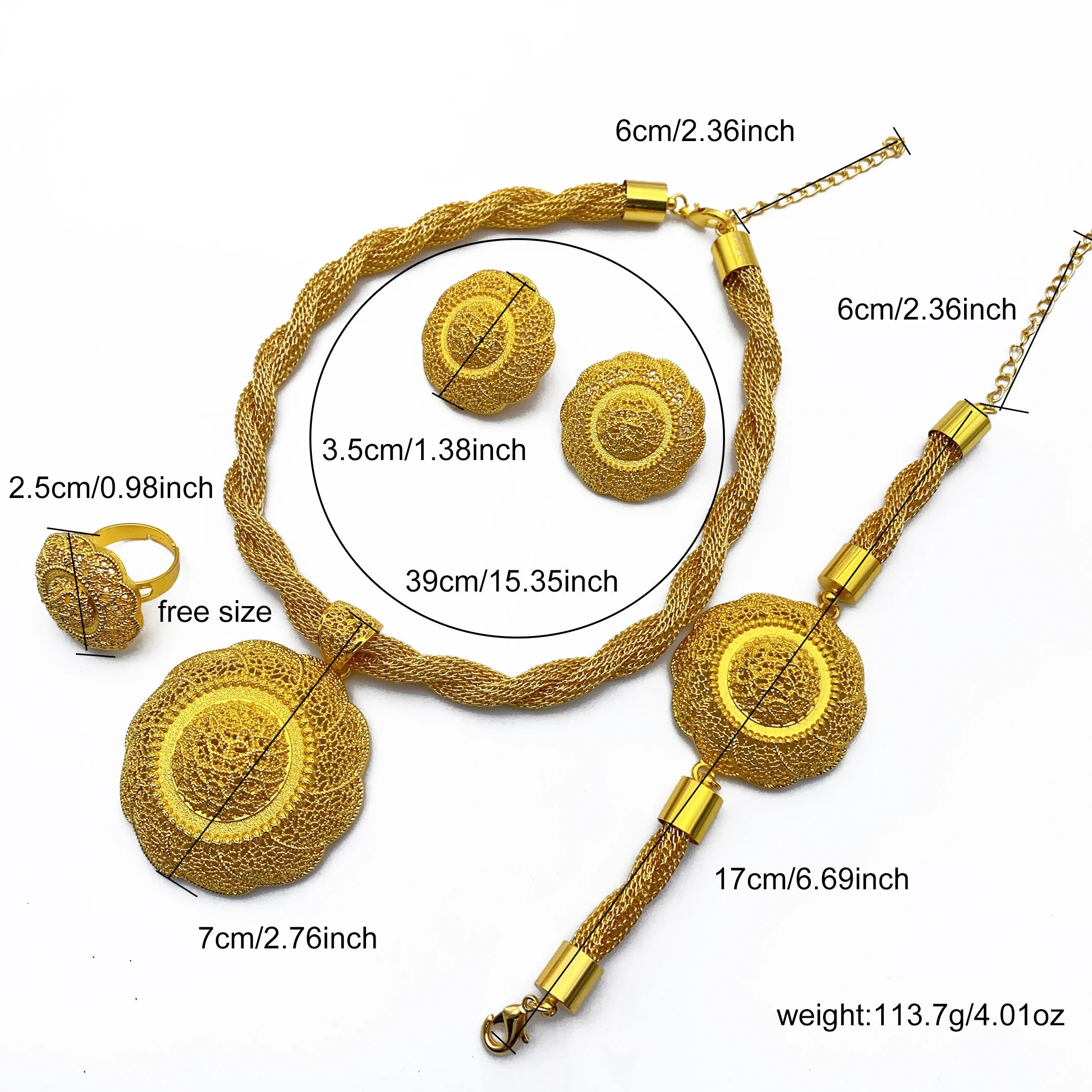 Luxury Ethiopian Round Necklace And Earrings Jewelry Sets For Women Dubai Indian Bridal 24k Gold Color Set Wedding Party Gifts