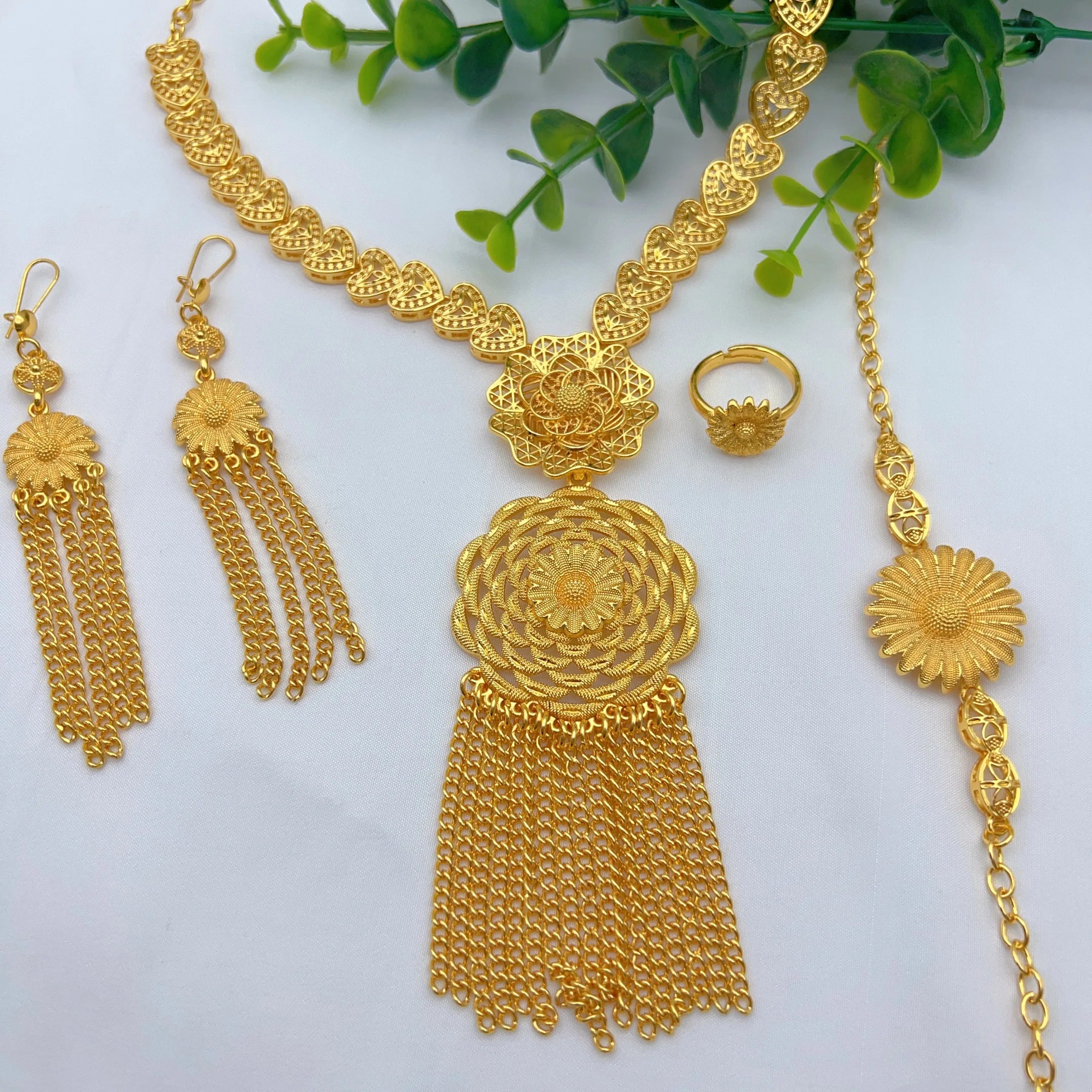 Indian 24K Gold Color Long Tassel Necklace Set Nigerian Party Bridal Wedding Ethiopian Luxury Dubai Jewelry Wholesale Gifts