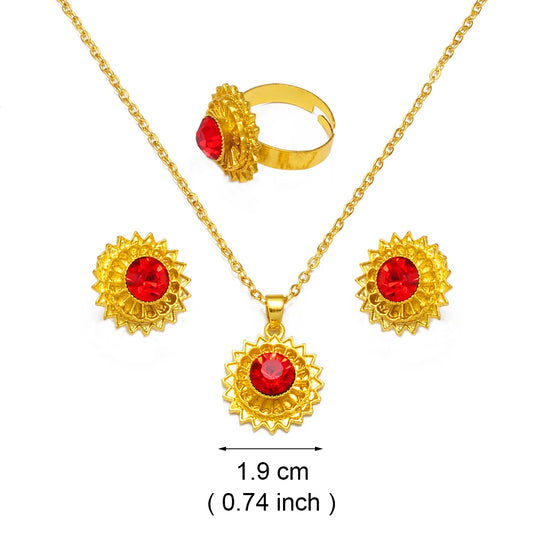 Small Ethiopian Jewelry Sets Red Blue Green Pendant Necklaces Earrings Ring Eritrean Habesha birthday Party