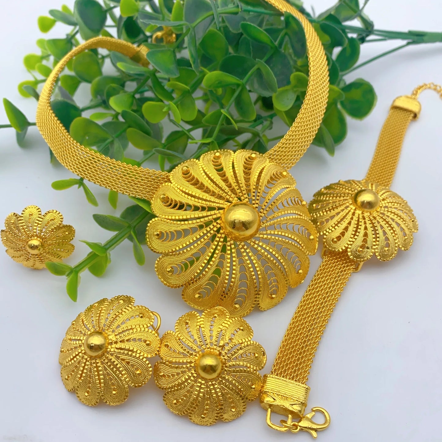 Luxury Ethiopian Big Round Necklace And Earrings Jewelry Sets For Women Dubai Bridal 24k Gold Color Set Wedding Party Gifts