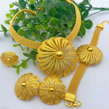 Luxury Ethiopian Big Round Necklace And Earrings Jewelry Sets For Women Dubai Bridal 24k Gold Color Set Wedding Party Gifts