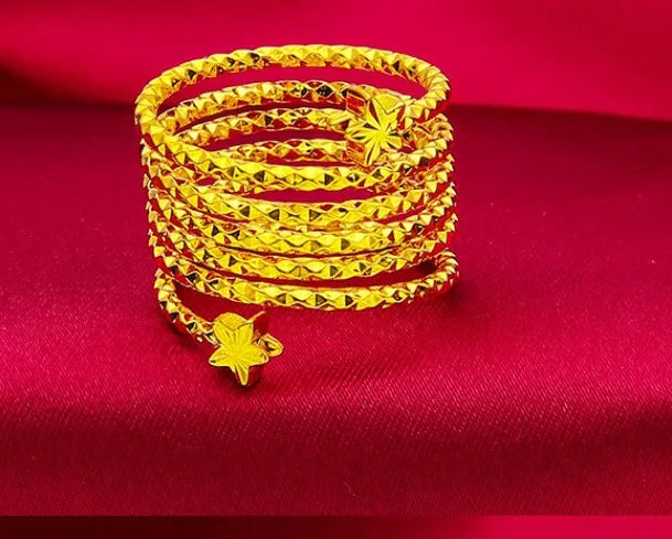 Spiral Flower Ring Women Gold Color Wedding Bride Ethiopian Big Jewellery Resizable