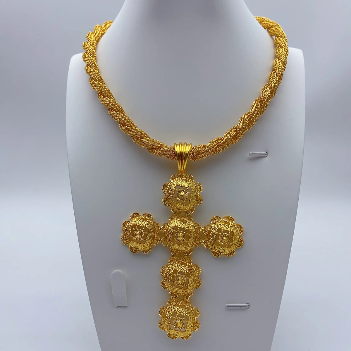 Ethiopian Cross Pendant Twisted Chain for Women Man African Wedding Party Gold Plated Dubai Eritrea Jewelry Cross Gift