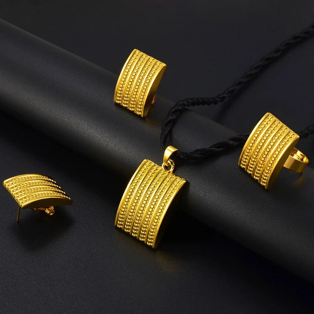 Ethiopian Jewelry sets Pendant Black Rope Earrings Rings African Eritrean Habesha Wedding Accessories