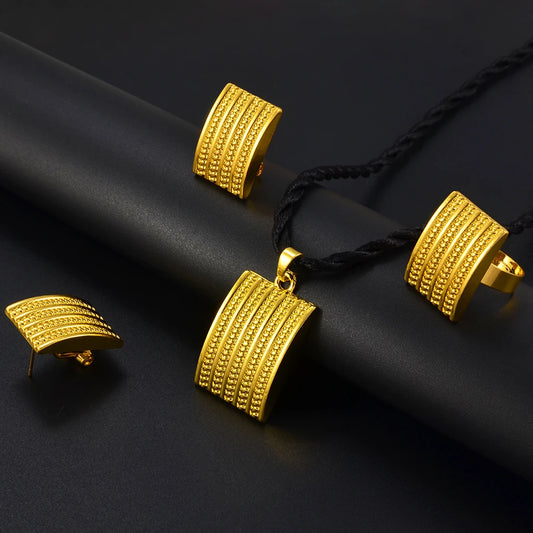 Ethiopian Jewelry sets Pendant Black Rope Earrings Rings African Eritrean Habesha Wedding Accessories
