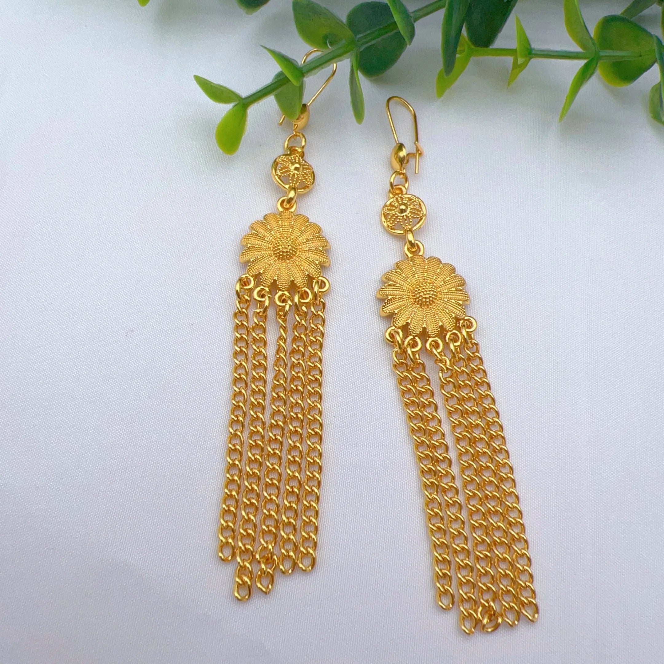 Indian 24K Gold Color Long Tassel Necklace Set Nigerian Party Bridal Wedding Ethiopian Luxury Dubai Jewelry Wholesale Gifts