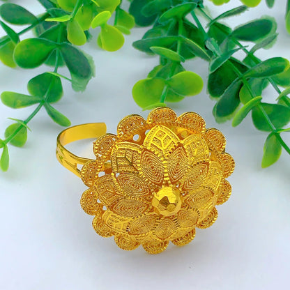 Ethiopian Gold Plated 6PCS Jewelry Set For Woman Big Pendant Necklace Wedding Engagement Gifts