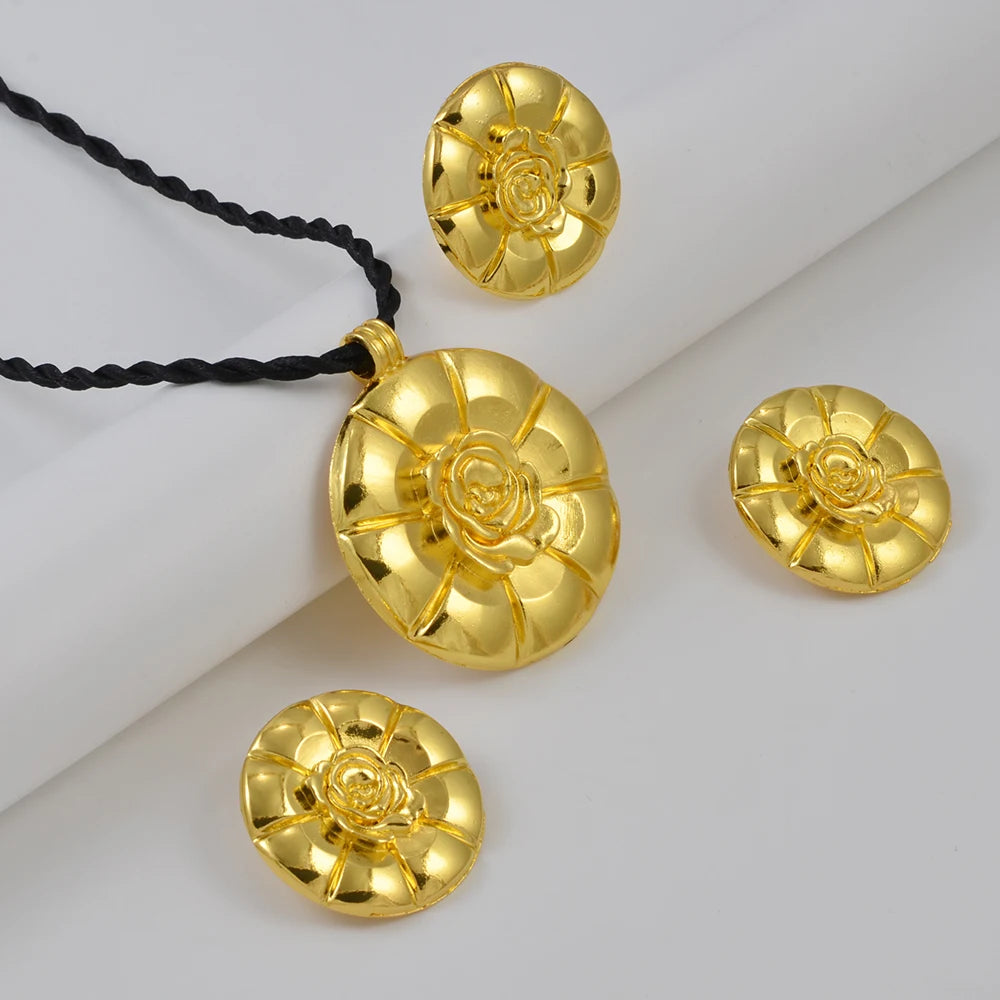 African Exaggerated Flower Jewelry Sets Necklaces Earrings Rings Women   Ethiopian Eritrea Wedding Party