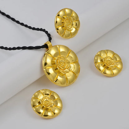 African Exaggerated Flower Jewelry Sets Necklaces Earrings Rings Women   Ethiopian Eritrea Wedding Party