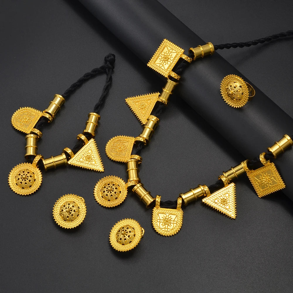 NEW Ethiopian Ethnic Jewelry Sets Rope Necklaces Bracelet Earrings Rings African Eritrean Habesha Wedding Gifts
