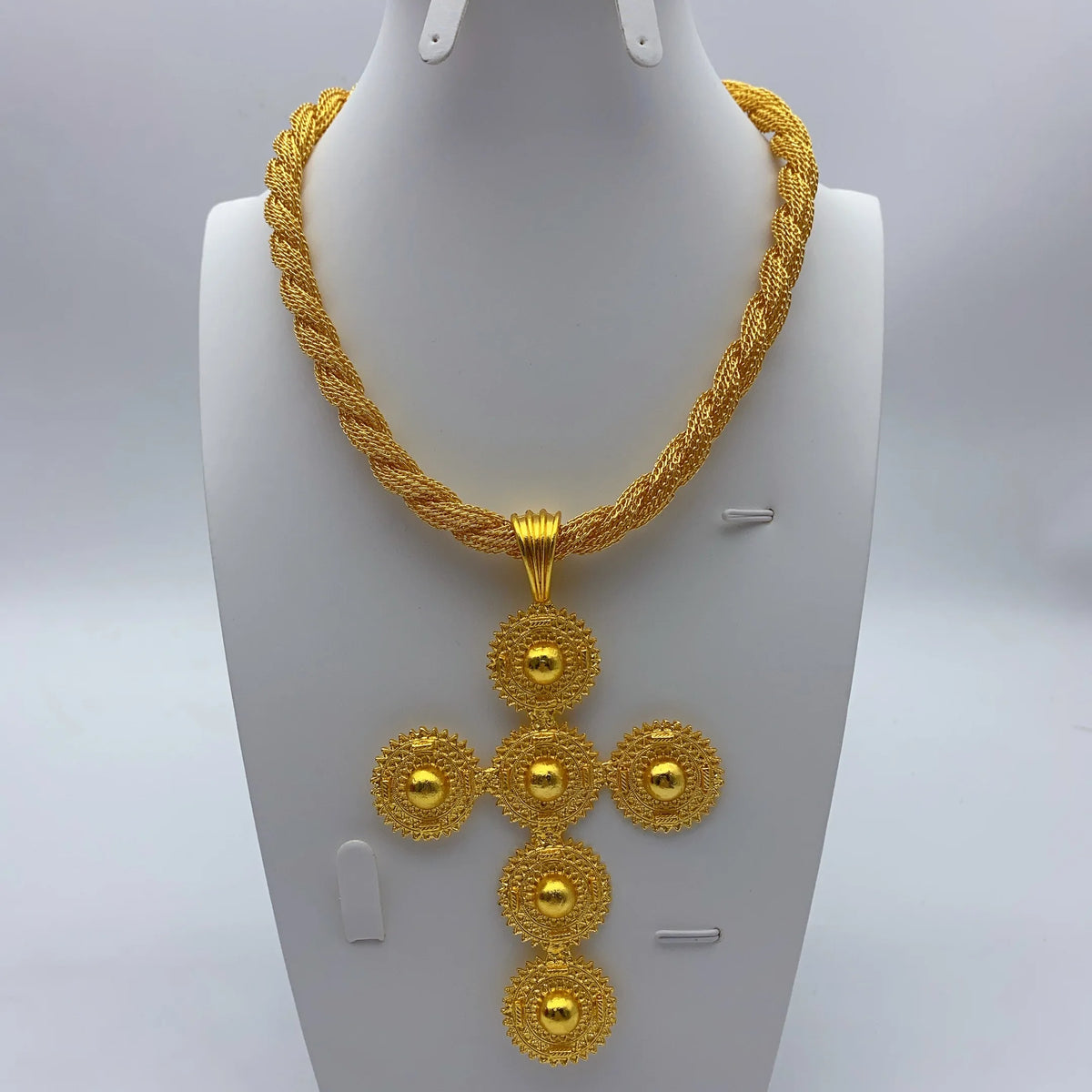 Ethiopian Cross Pendant Twisted Chain for Women Man African Wedding Party Gold Plated Dubai Eritrea Jewelry Cross Gift