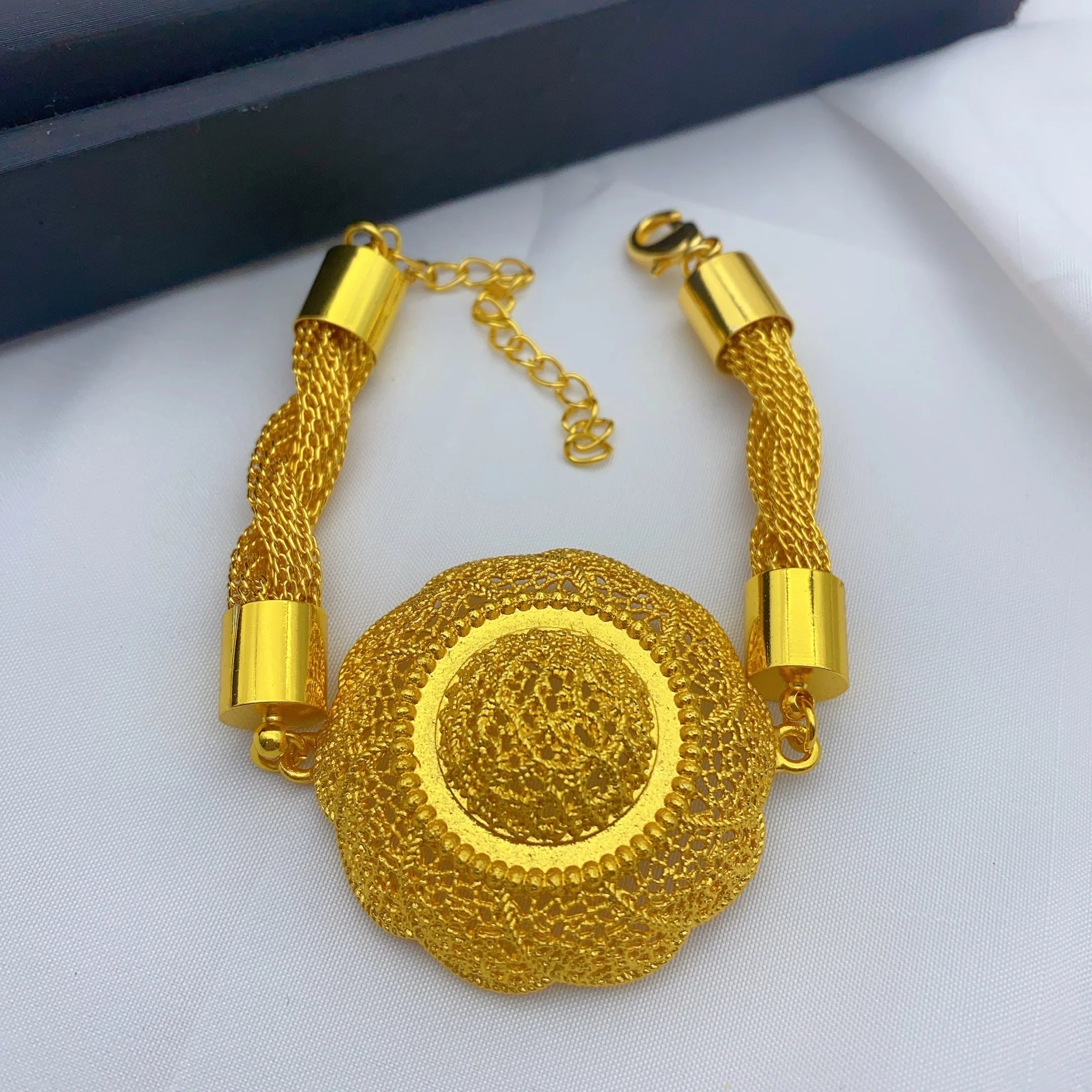 Luxury Ethiopian Round Necklace And Earrings Jewelry Sets For Women Dubai Indian Bridal 24k Gold Color Set Wedding Party Gifts