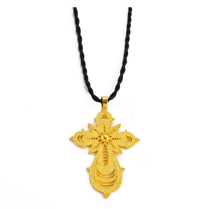 7.6CM Ethiopian Big Cross Pendant Black Rope for Women ,Eritrean Wedding Jewelry African Crosses