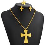 African Ethiopian Cross Jewelry Sets for Women Gold Color Necklaces Earrings Rings