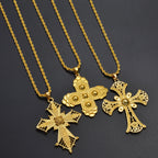 Ethiopian Cross Pendant Necklaces for Women  Gold Color Habesha Eritrean African Ethnic Traditional Jewelry