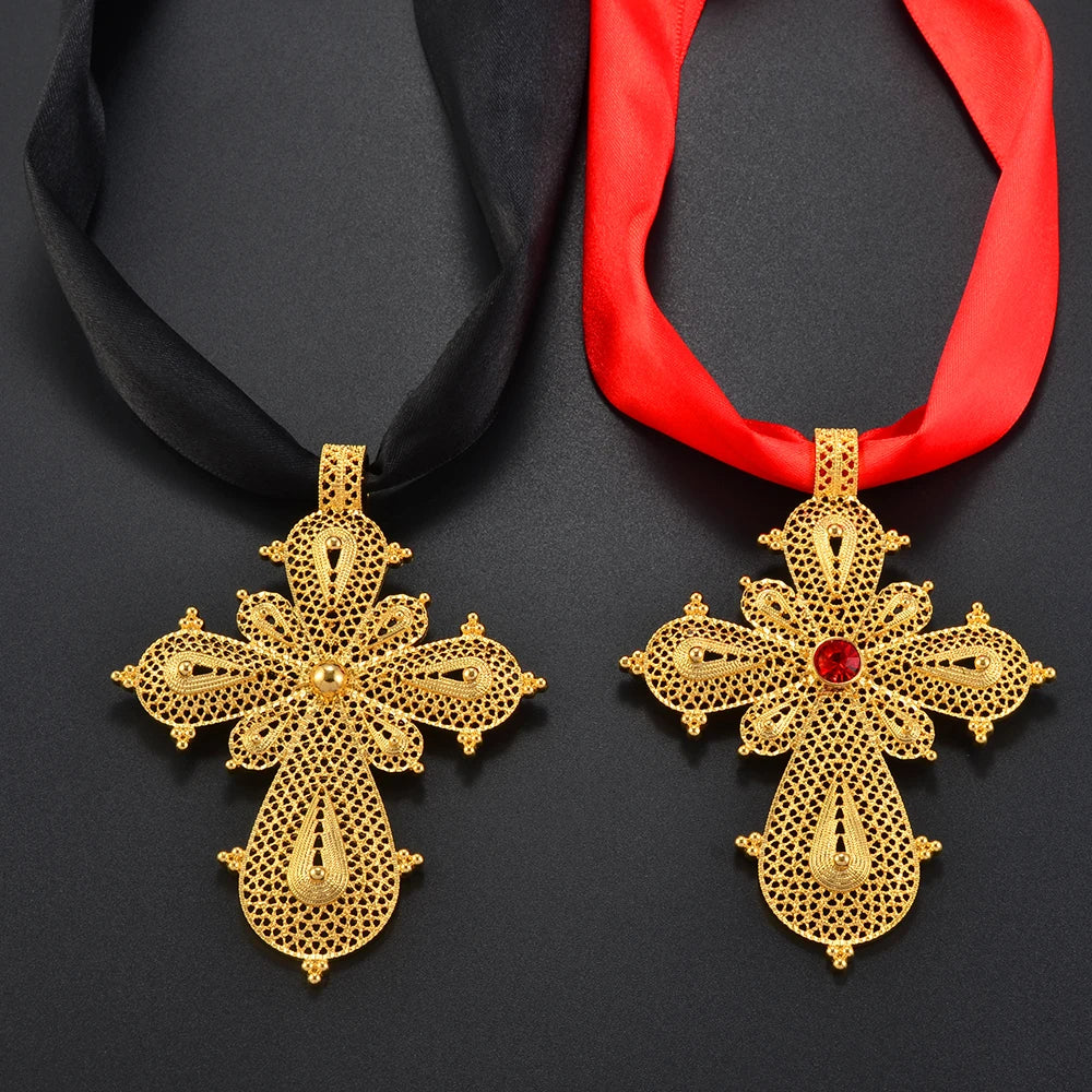 Ethiopian Big Cross Pendant DIY Rope Chain for Women ,African Wedding party Item Eritrean Jewelry Habesha