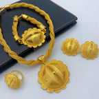 Luxury Ethiopian 24k Gold Color Twisted Necklace And Earrings Jewelry Sets For Women Dubai Indian Bridal Set Wedding
