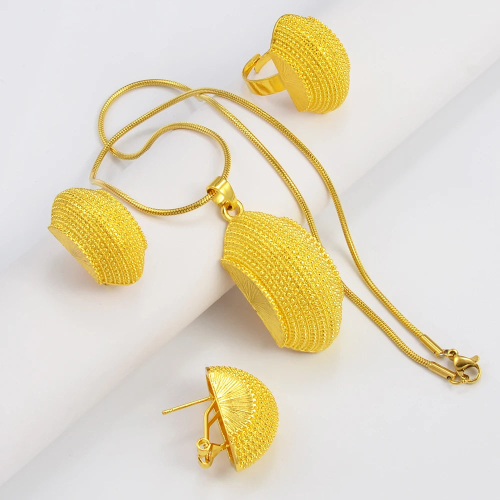 Ethiopian Wedding Jewelry Sets Gold Color Necklaces Earrings Ring Eritrea African Engagement Ornaments