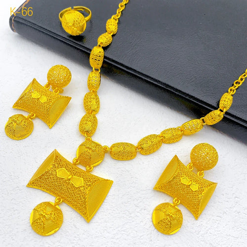 ANIID Indian Dubai Luxury 24k Gold Plated Necklace And Earrings Jewelry Sets For Women Ethiopian Bridal Set Wedding Party Gifts