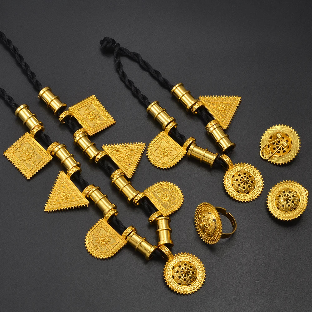NEW Ethiopian Ethnic Jewelry Sets Rope Necklaces Bracelet Earrings Rings African Eritrean Habesha Wedding Gifts