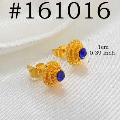 Ethiopian Small Round & Cross Stud Earrings Women  Eritrean Jewelry African Little Ear Studs With Rhinestone
