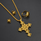 Ethiopian Cross Necklace Earrings Rings African Party Jewelry Set Women  Eritrean Habesha Accessories