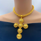 Ethiopian Cross Pendant Twisted Chain for Women Man African Wedding Party Gold Plated Dubai Eritrea Jewelry Cross Gift