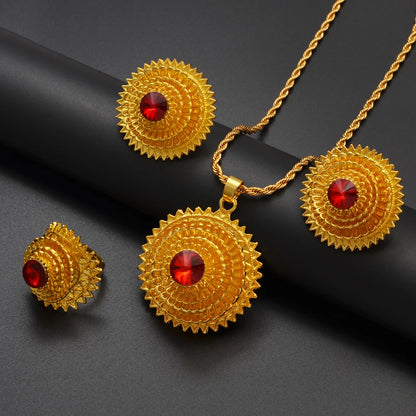 African Traditional Wedding Sets Necklace Earrings Ring Wedding Ornaments for Ethiopia Eritrea Goods Nigeria