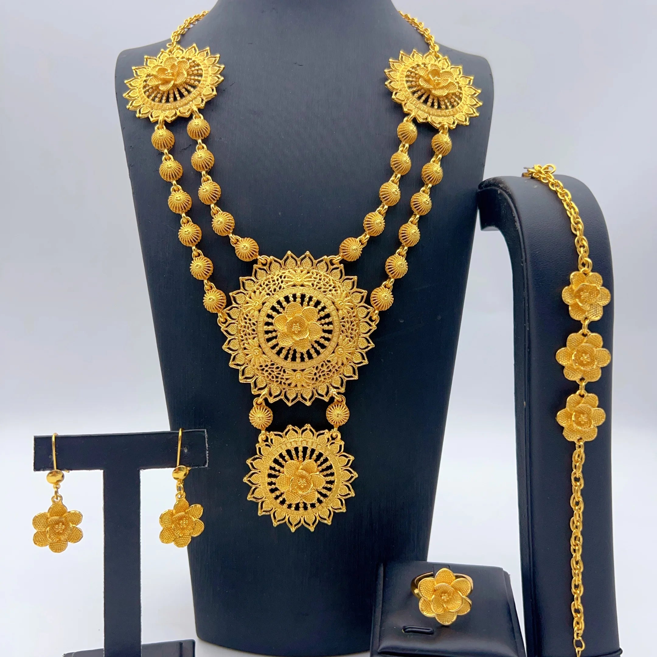 Indian 24K Gold Color Long Tassel Necklace Set Nigerian Party Bridal Wedding Ethiopian Luxury Dubai Jewelry Wholesale Gifts