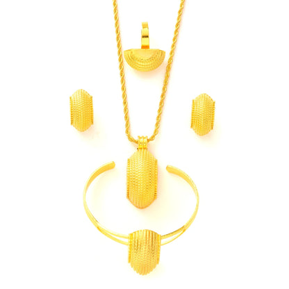 Eritrean Luxury Gold Color Jewelry Sets For Women Ethiopian Pendant Earrings Ring Bracelet Africa Dubai Wedding Accessories Gift