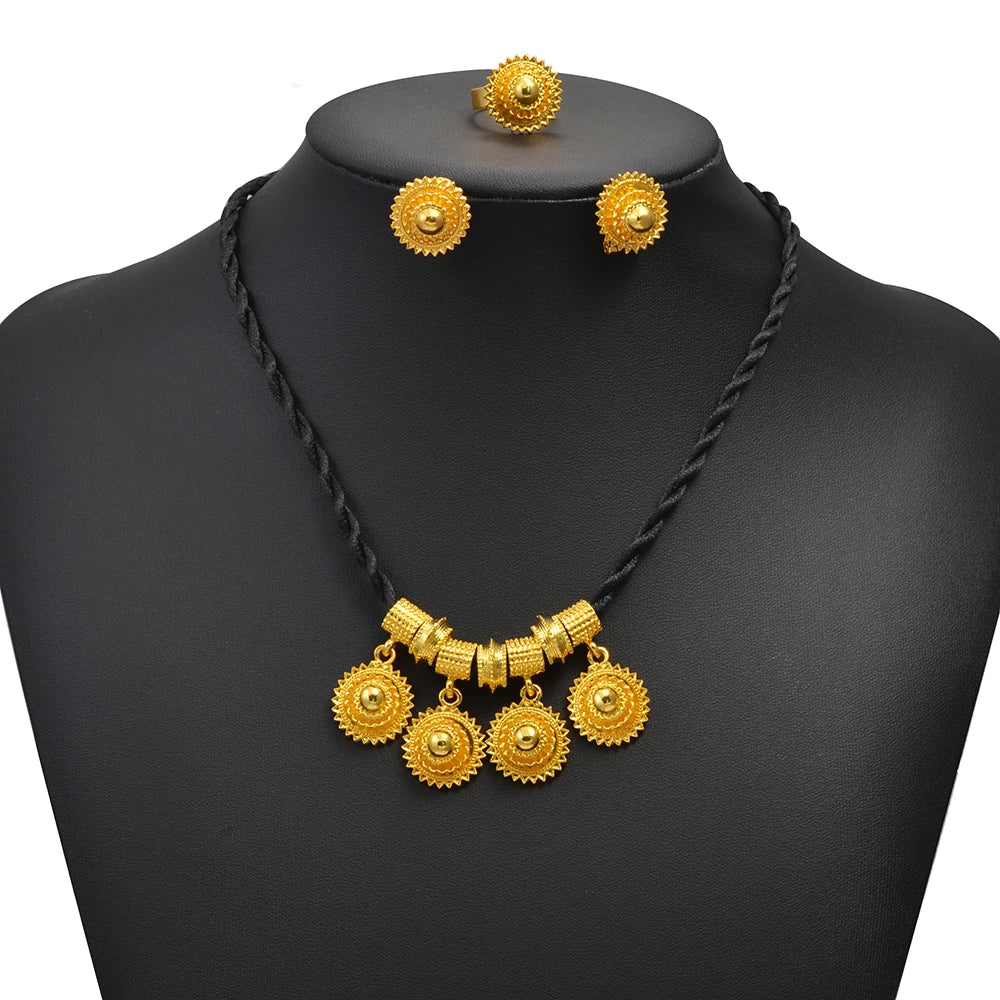 Ethiopian Jewelry Sets Black Rope Earrings Rings African Ethnic Eritrean Habesha Engaged Accessories