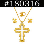 African Ethiopian Eritrean Cross Jewelry Sets Women Gold/Silver Color Pendant Necklaces Earrings Rings Saudi Arabia