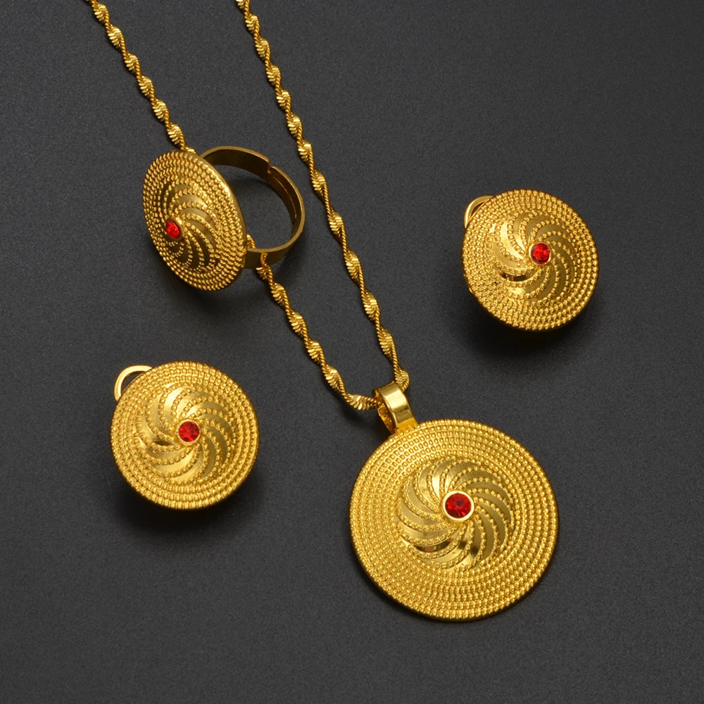 Ethiopian Culture Pendant Necklace Earrings Ring Women Silver/Gold Color Eritrea African Engaged Jewelry