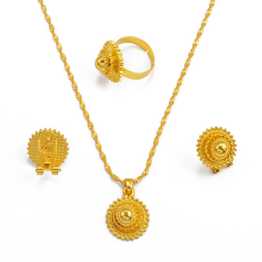 Small Size Ethiopian Jewelry Women Necklaces Earrings Ring Gold Color Eritrea African Jewelry