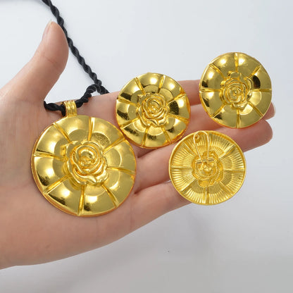 African Exaggerated Flower Jewelry Sets Necklaces Earrings Rings Women   Ethiopian Eritrea Wedding Party