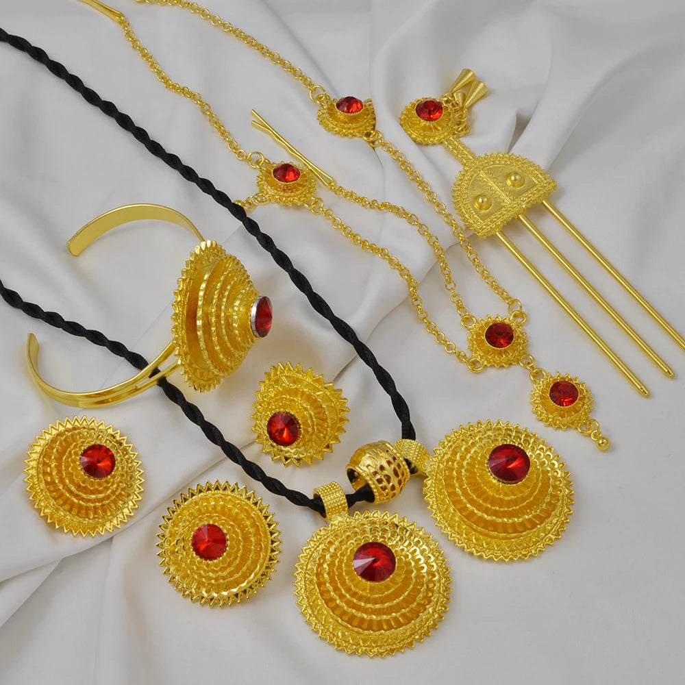 Ethiopian Jewelry sets Necklaces Earrings Rings Bracelet Hairpin African Eritrean Habesha Wedding Accessories