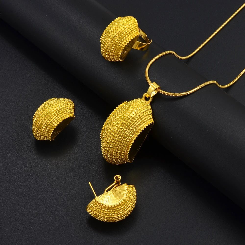 Ethiopian Wedding Jewelry Sets Gold Color Necklaces Earrings Ring Eritrea African Engagement Ornaments