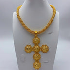 Ethiopian Cross Pendant Twisted Chain for Women Man African Wedding Party Gold Plated Dubai Eritrea Jewelry Cross Gift