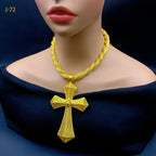 Ethiopian Cross Pendant Twisted Chain for Women Man African Wedding Party Gold Color Eritrea Jewelry Cross Gift
