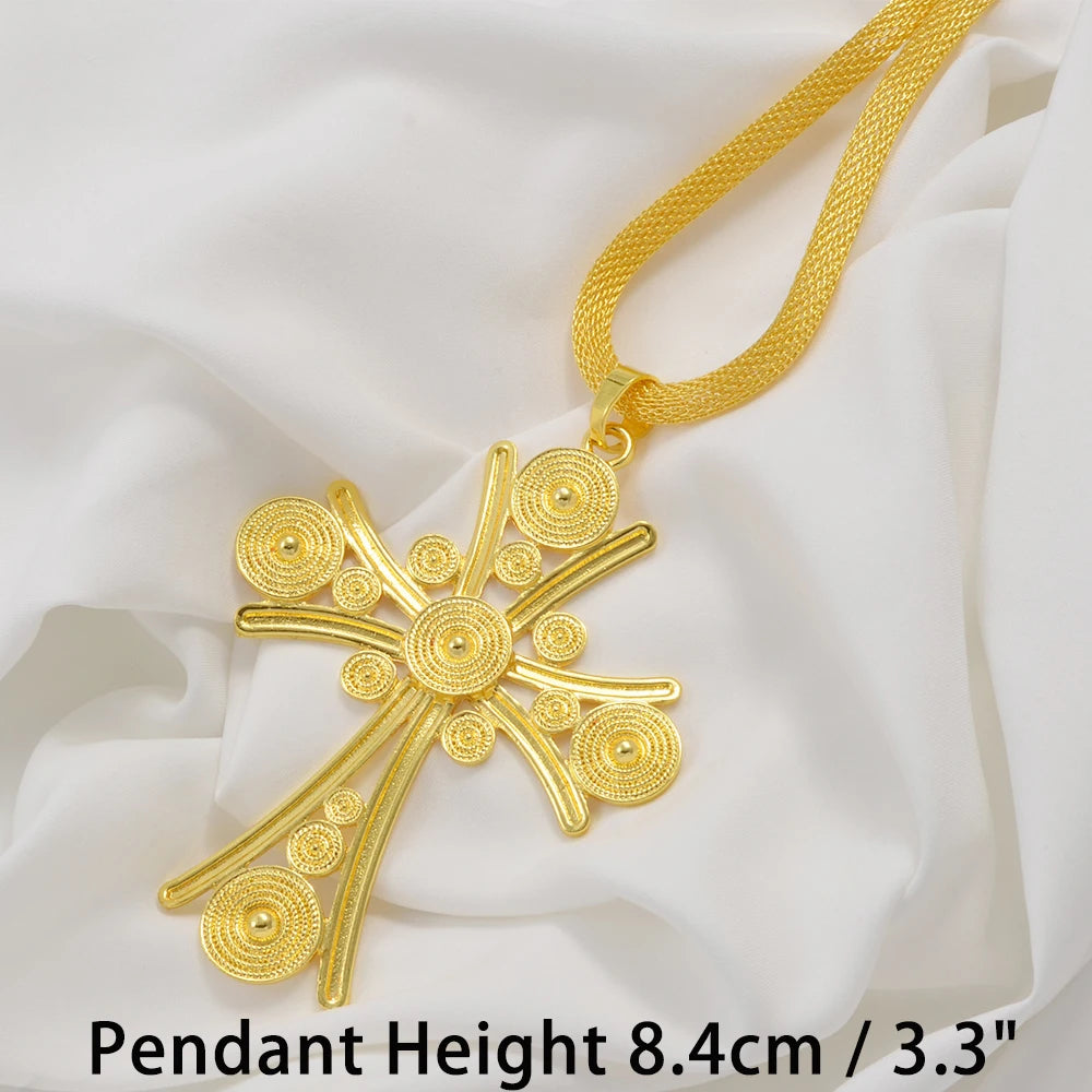 Ethiopian Big Cross Pendant Necklaces for Women  Gold Color Eritrean African Ethnic Traditional Jewelry