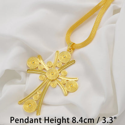 Ethiopian Big Cross Pendant Necklaces for Women  Gold Color Eritrean African Ethnic Traditional Jewelry