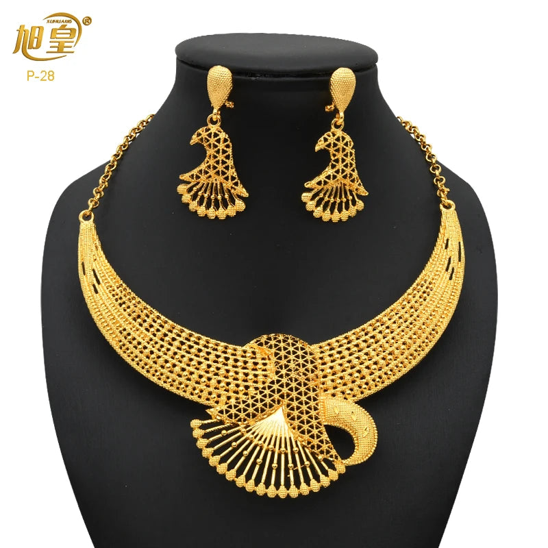 Dubai Ethiopian Twisted Necklace Sets For Women 6pcs Wedding Gold Plated African Jewelry Set Indian Jewellery Anniversary Gifts