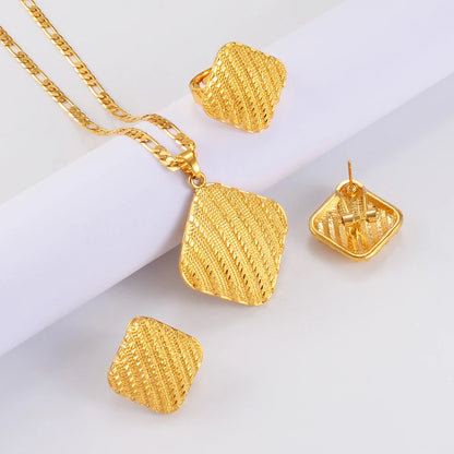 Square Heart Ethiopian Jewelry Set Pendant Necklaces Earrings Rings African Eritrean Habesha Dubai Weeding Gifts